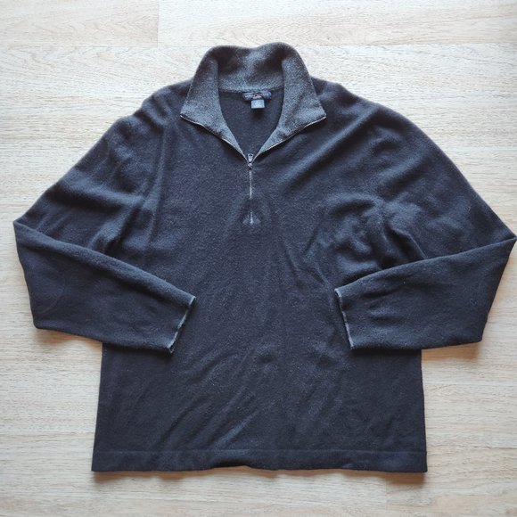 Banana Republic 100% Cashmere Quarter Zip Henley Sweater Elbow-Patch Black
